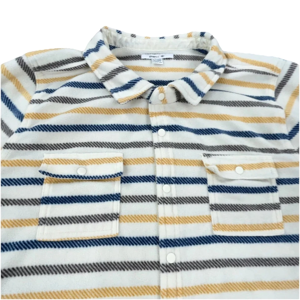 O'neill Chaqueta Camisa Mujer XXL 2XL Blanco Azul Rayas Fleece Sin Forro Shacket Foto 3 de 4