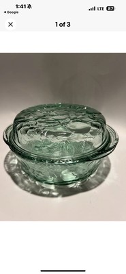 Vintage Green Tint Glass 3 Qt Libbey  Orchard Fruit  Casserole Or Other Dish