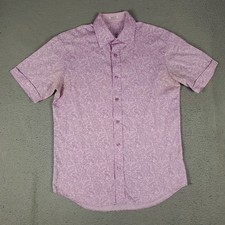 Bugatchi Uomo Shirt Mens Medium Pink Paisley Shaped Fit Button Up Short Sleeve