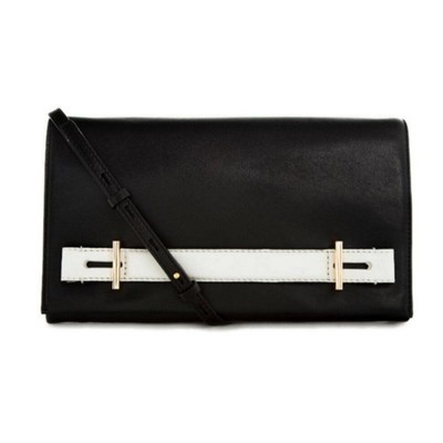 Michael Kors Leather Clutch Shoulder Bag Chelsey Large Convertible Black & White