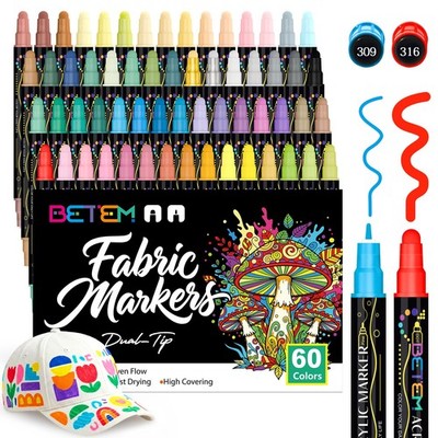 60 Colors Dual Tip Acrylic Paint Pens Markers, Fabric Decorating Kits Premium...
