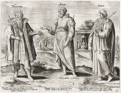 M.de Vos / Manasseh Amon Josiah Kings Judah Bible engraving Kupferstich 1600