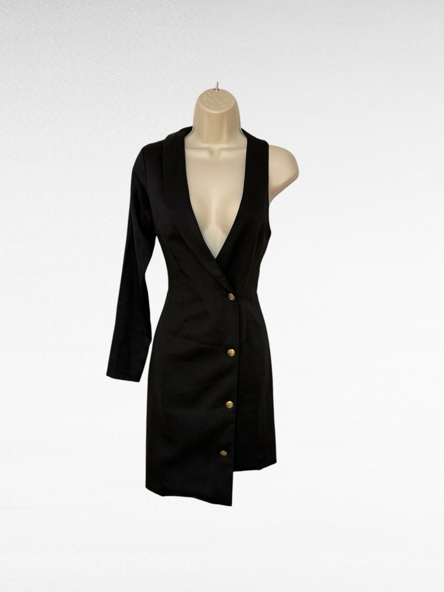 Missguided Black One Shoulder Blazer Dress Asymmetrical Design Size 8