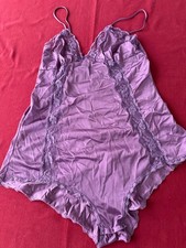 Vtg BLUSH Purple Silky Nylon  Lace Teddy Lingerie L  USA