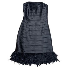 Jump Apparel Black Strapless Feather Hem Tiered Satin Cocktail Dress Size 7/8