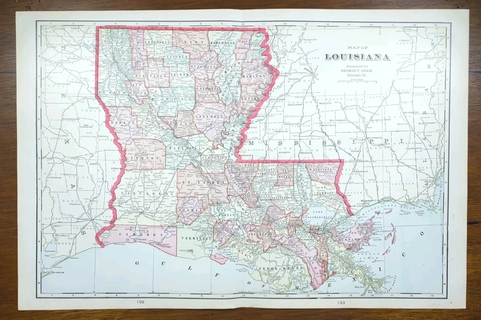 Mapa LOUISIANA 1904 22"x14" Antiguo Antiguo Original BOSSIER CITY LAFAYETTE Foto 2 de 4