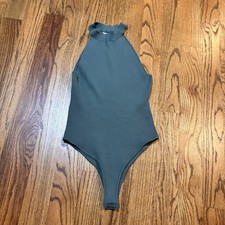 Happily Grey XL Ribbed High Neck Bodysuit Green Sleeveless Knit Stretch NWT