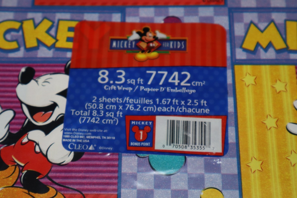 CLEO 1999 Disney Mickey Minnie Mouse Birthday Flat Wrapping Paper