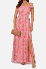 Adrianna Papell Womens Pink Off-the-Shoulder Tulle Gown Dress Petite Size 12P