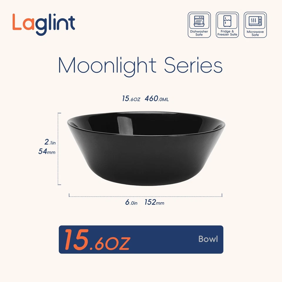 4 Bols à Céréales Noir 473ml Verre Opale Bols Rondes Passe au micro-ondes et ... - Photo 3/4