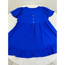 SHEIN Curve Dress Womens 0XL Royal Blue Babydoll Swing V-Neck Ruffle Hem