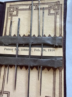 1914 Antique Heath & Gills Superfine Art Work Sewing Needles w/ Case Trifold Sew