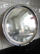 Large 3 footed 37 centimetre silver plated gallery tray of a pierced design.