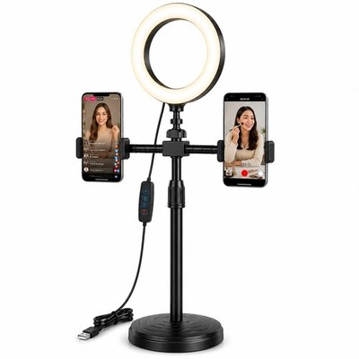 6'' USB LED Ring Light with Dual Phone Holder, Tripod Stand for Video Recording
