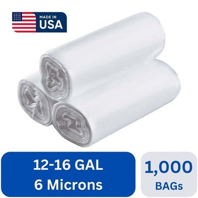 12-16 Gallon Trash Bags 6 Microns Clear High Density Garbage Can Liner - 1,000ct