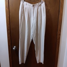 Liz Claiborne LIZSPORT Beige Linen Blend Pleated High Waist Pants Size 12