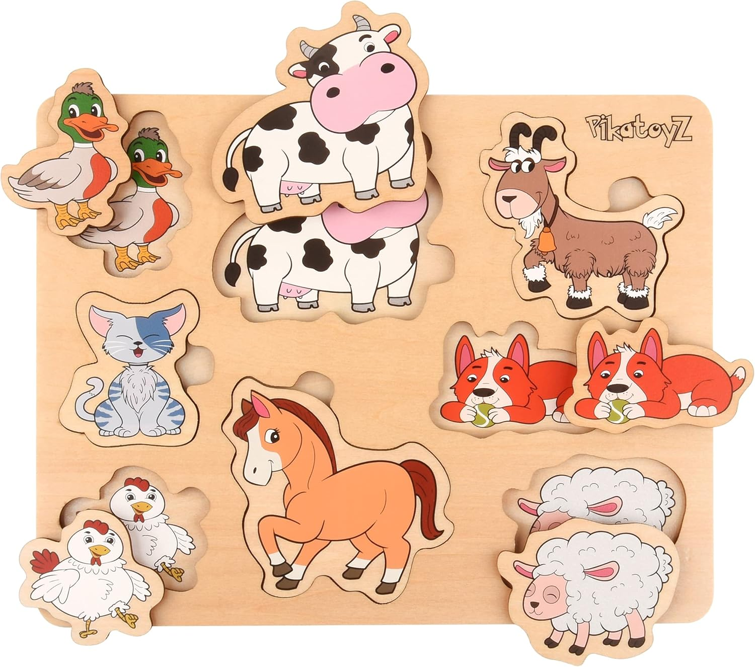 Wooden Farm Animal Puzzles for Toddlers 1-3 Years Old Montessori Learning Toys