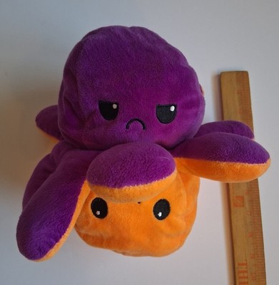 Teeturtle Reversible Octopus Plush Purple & Orange  Sad Frown Angry Happy Smile