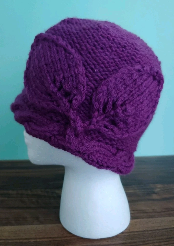 二手状况完好暖紫色手工针织帽 — 第 4/4 张图片