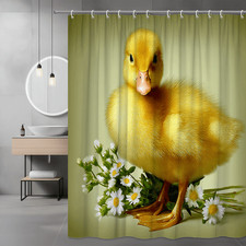 Duck Shower Curtain Yellow Chick Floral Print