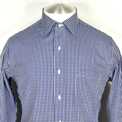 Brooks Brothers Milano Supima Cotton Blue & White Gingham Dress Shirt 15 1/2 33
