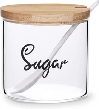 Clear Glass Sugar Bowl with Serving Spoon and Lid, Farmhouse Kitchen Countertop