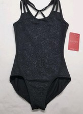 Capezio Andela Leotard Black Floral Print Open Back Criss-cross Straps SZ SC