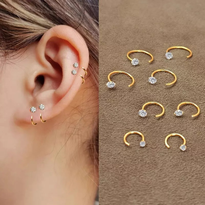 Womens 925 Sterling Silver CZ Crystal Small Hoop Earrings Trendy