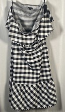 Ann Taylor Dress Womens 6 Petite Black White Buffalo Plaid Career Ruffle