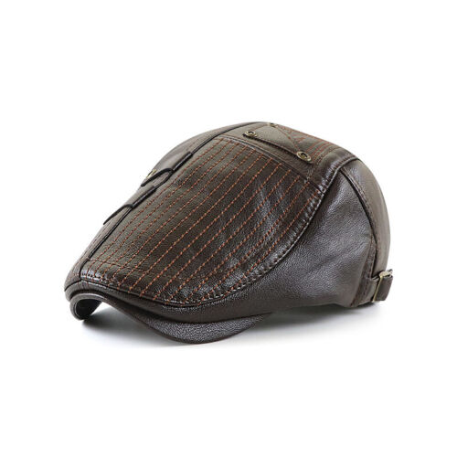 Men Faux Leather Newsboy Hat Retro Ivy Cap Driving Hunting Flat Gatsby Brown