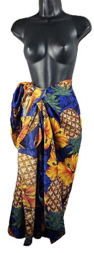 Beach/Pool Wrap/Shawl/Scarf - Blue w/Pineapple & Hibiscus Hawaiian Print-Coastal - Picture 2 of 2