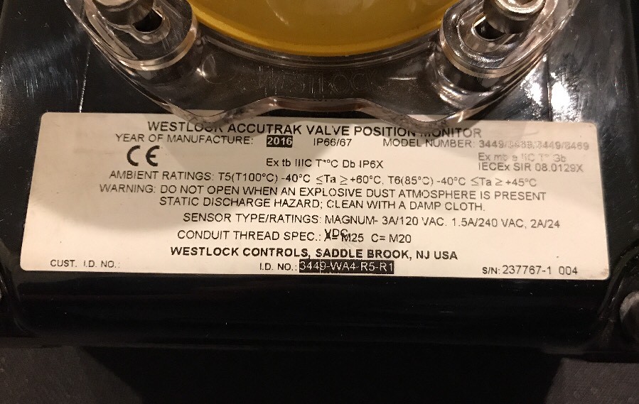 Whitlock Wr4 Westlock Accutrak 3449 WA4 R5 R1 Valve Position Monitor Atex Ex tb ...