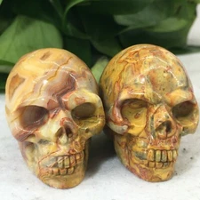 2pc Natural Crazy agate Quartz hand Carved skull crystal Reiki healing 2''