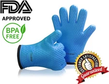  Silicone Heat Resistant Lined Cooking Gloves Camping Pot Holder BBQ Kitchen 