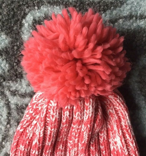 Girls Hanna Andersson Winter Hat Size Medium Coral Pink Pom Pom Beanie - Picture 2 of 7