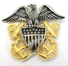 US Navy Officers Cap Hat Lapel Pin Eagle & Shield Anchor Marked V-21-N Repro