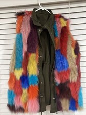 Jocelyn Utility Olive Reversible Rabbit Fur Vest Women Size L Retail $600