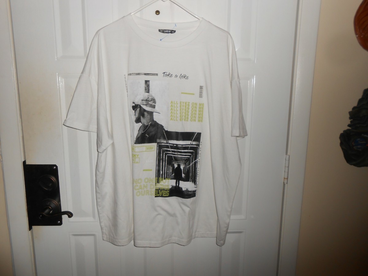 Shein Mens Graphic T-Shirt Black White All Eyez on Me Tupac T