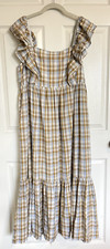 NWT Madewell Cottage Core Prairie Midi Maxi Dress Size 14 Plaid Gingham