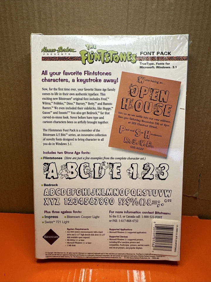 1992 The Flintstones Font Pack MS-DOS /Windows 3.1 Computer Hanna-Barbera Sealed - Image 3 of 4