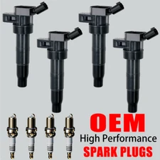 4PCS OEM Ignition Coil & Iridium Spark Plugs For Hyundai Sonata Kia Optima UF611