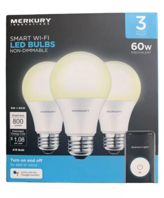 Merkury Smart Wifi App Controlled LED Bulbs Non Dimmable 9W=60 Watt 3 Pack New