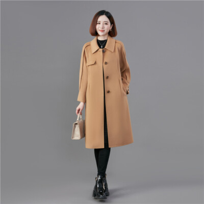 Classic Camel Wool Overcoats Trench Coats Fall Winter Loose Cashmere Parka  Coats