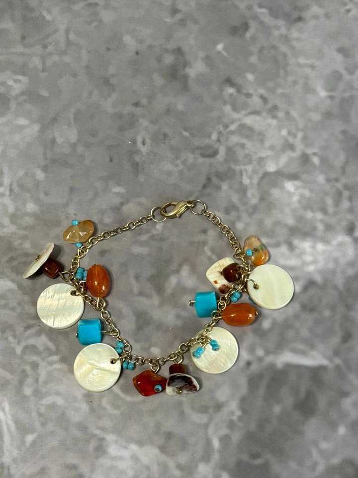 14 dijes de pieza de abulón concha de abulón en delicada pulsera náutica de playa de plata de 7" Foto 2 de 4