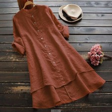 Ladies Summer Cotton Linen Tunic Blouse Tops Short Sleeve Shirts Plus Size 6-22