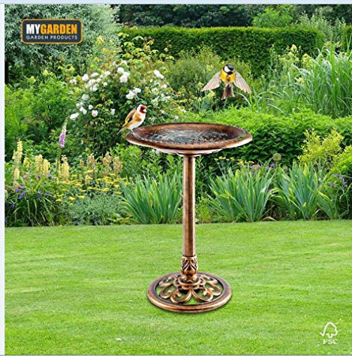 My Garden Antique Brass Effect Large Garden Bird Bath Bowl All