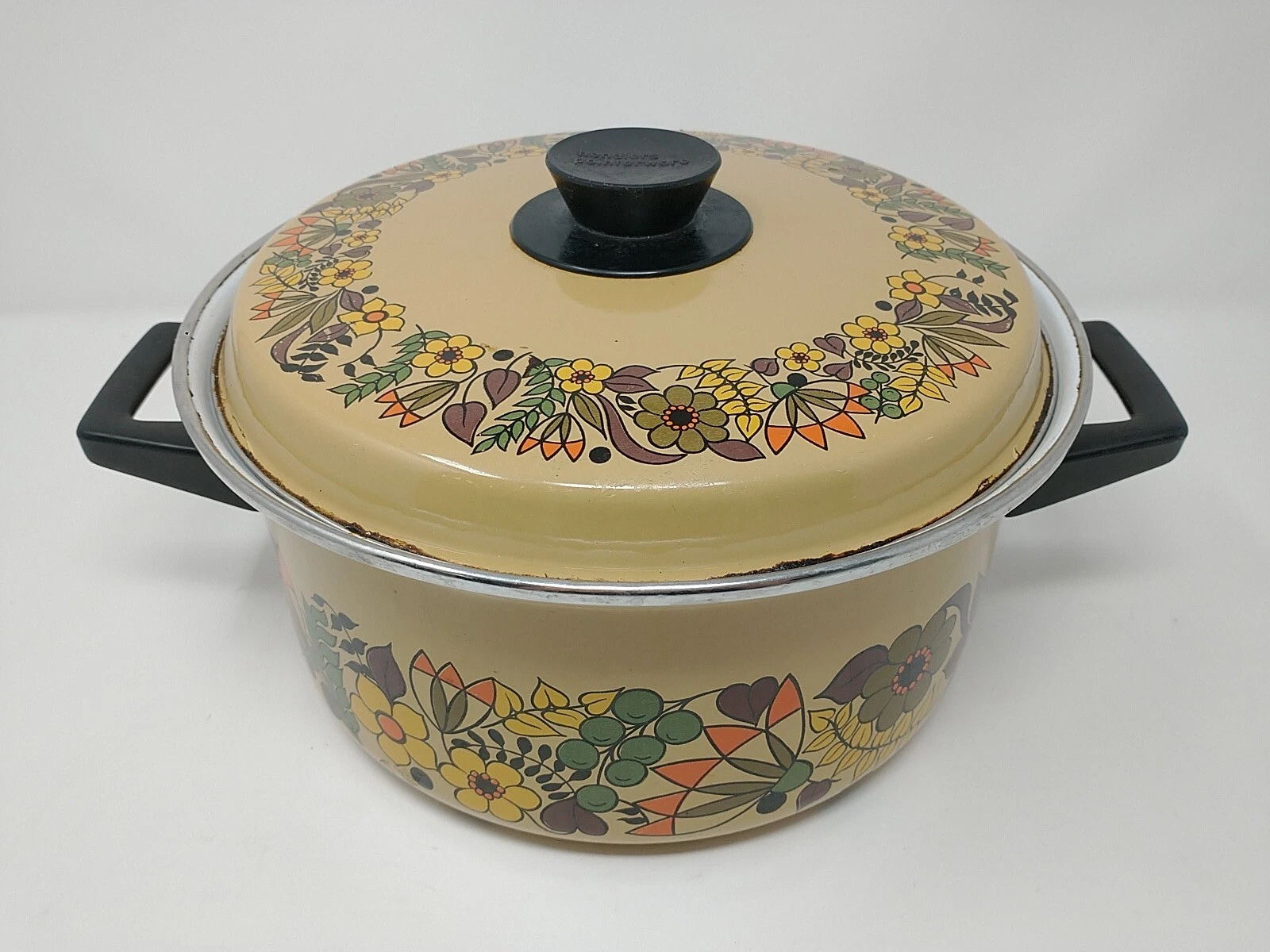 Hendlers Pointerware Enamel Dutch Oven Floral Hedgerow Retro Vintage Cottagecore