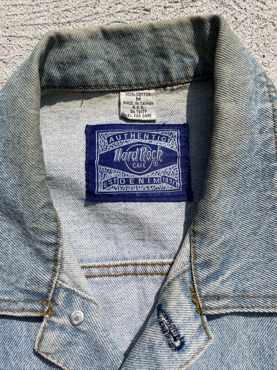 Vintage 90s Hard Rock Cafe St. Thomas Jean Jacket Denim Sz M Faded