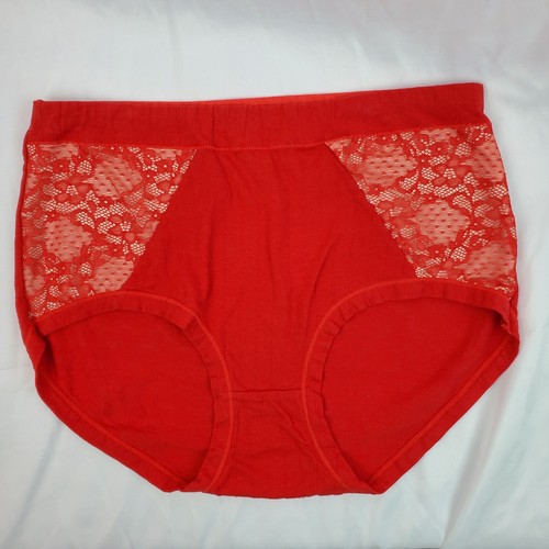 Vintage Asian Granny Panties High Waisted Soft Stretch Red Panty w Lace Sz L 10 - 第 9/14 張圖片