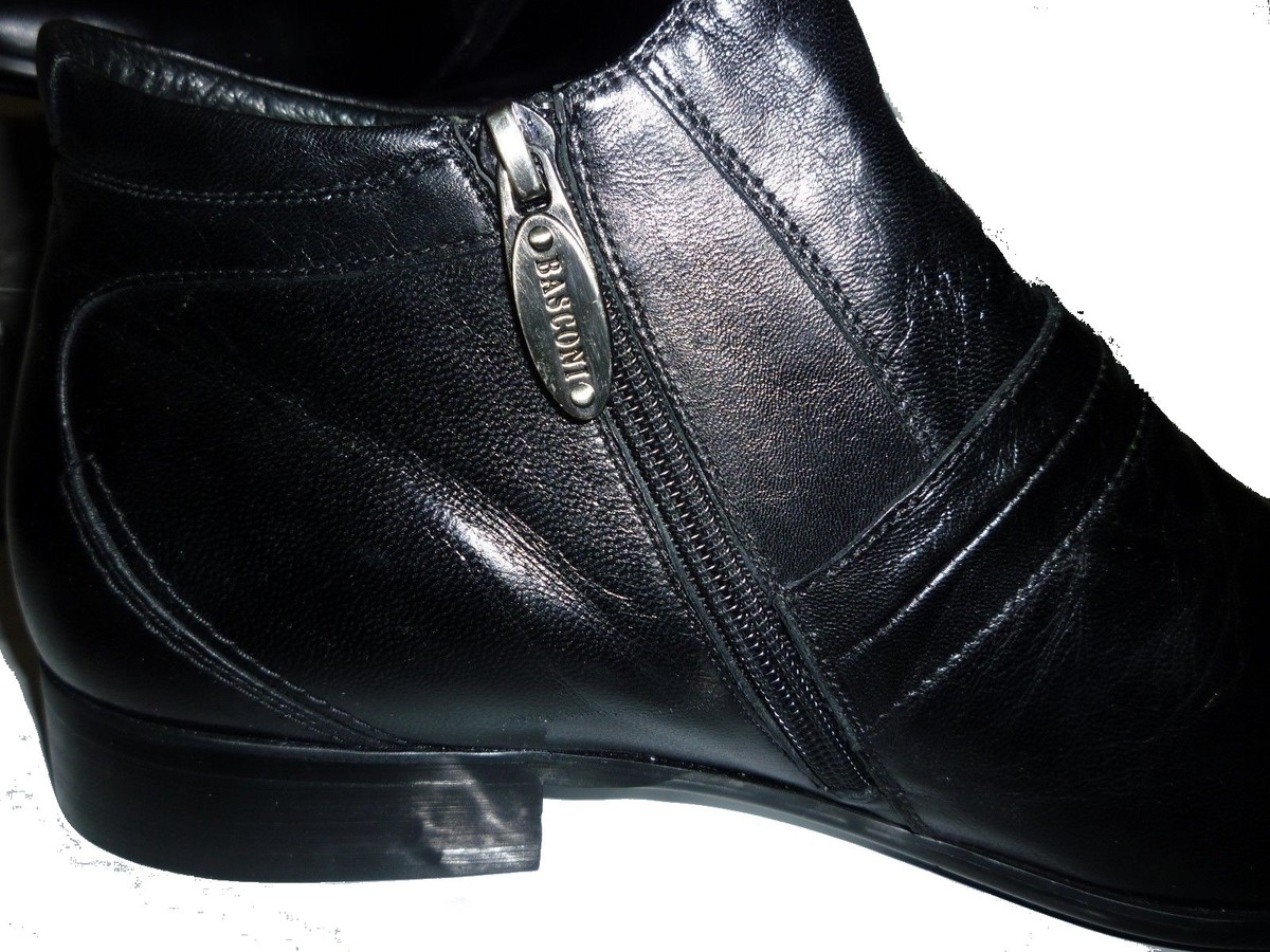 Basconi  Men’s Black Leather Slip-On Loafers Size 42 Basconi Black Mens Loafer Leather Stretch High Top Dress  main image 3
